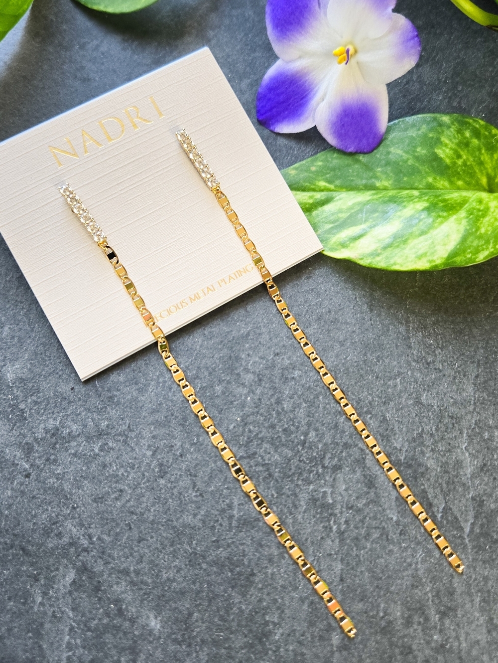 NWT Nadri Isle Linear CZ Crystal 18k Gold Plated Anchor Chain Earrings
